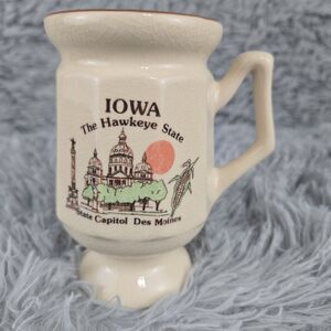 Vintage Iowa The Hawkeye State Beige Crackle Pattern Footed 10 oz Coffee Cup Mug